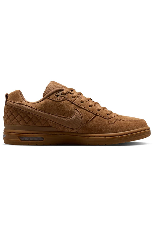 Shoptiger Store Nike SB Paul Rodriguez Zoom Air Low Light British Tan "Wheat" Skate Shoes featuring a premium suede upper in a tan hue with a durable rubber outsole designed for performance skating.