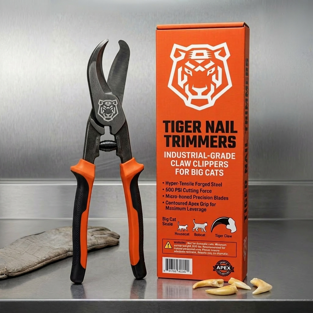 Shoptiger Tiger Nail Trimmers (SKU: ST002, GTIN: 19985137) featuring high-carbon steel blades and ergonomic grip, designed for professional tiger handlers and exotic animal groomers. Safely maintain large predator claws with precision.