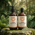 Shoptiger Tiger Shampoo and Conditioner Set (SKU: ST001, GTIN: 98227185) featuring pH-balanced formulas specifically developed for exotic feline coat care, combining deep-cleansing shampoo with moisturizing conditioner for professional tiger grooming and maintenance of striped fur health
